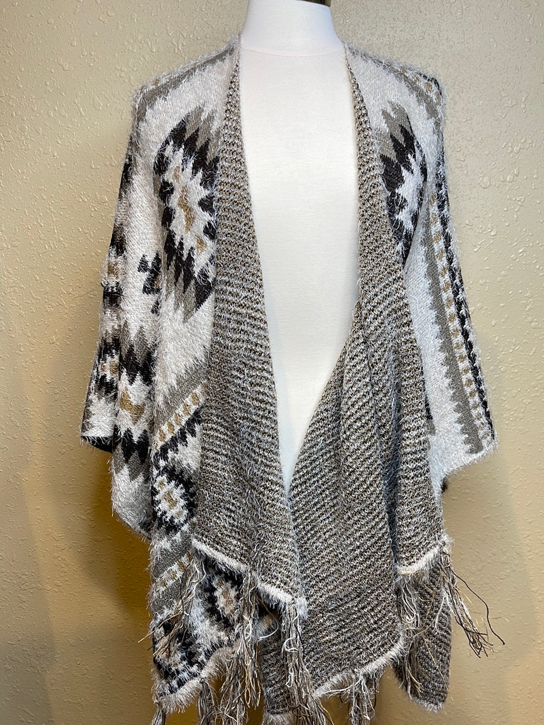 Grey Knit Southwestern Design Wrap One Size