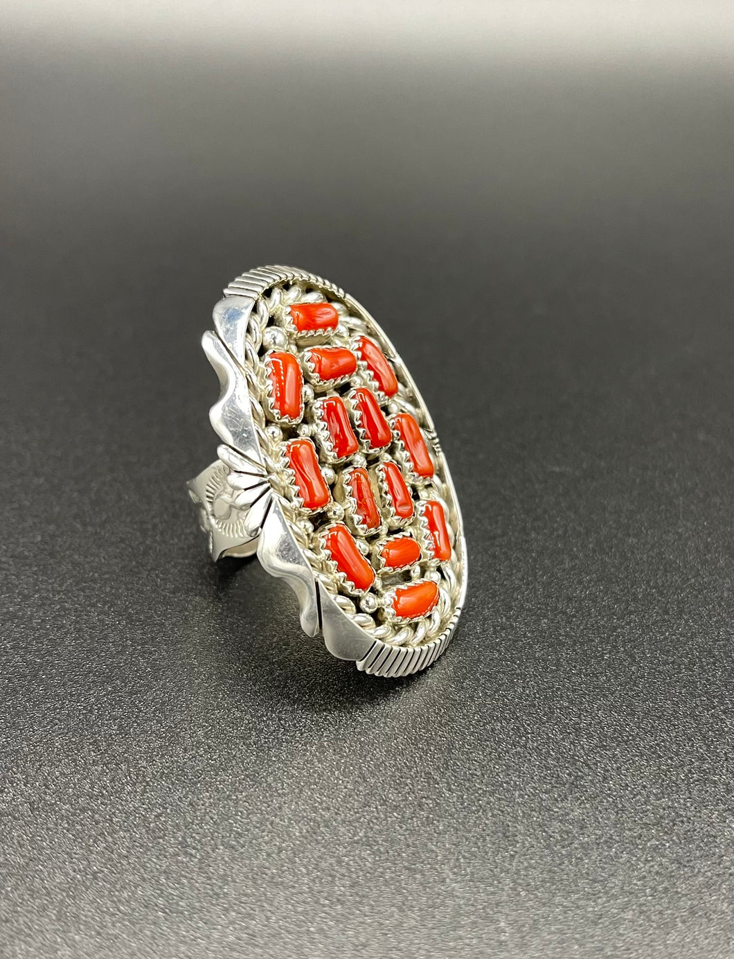 Coral Cluster Sterling Silver Ring