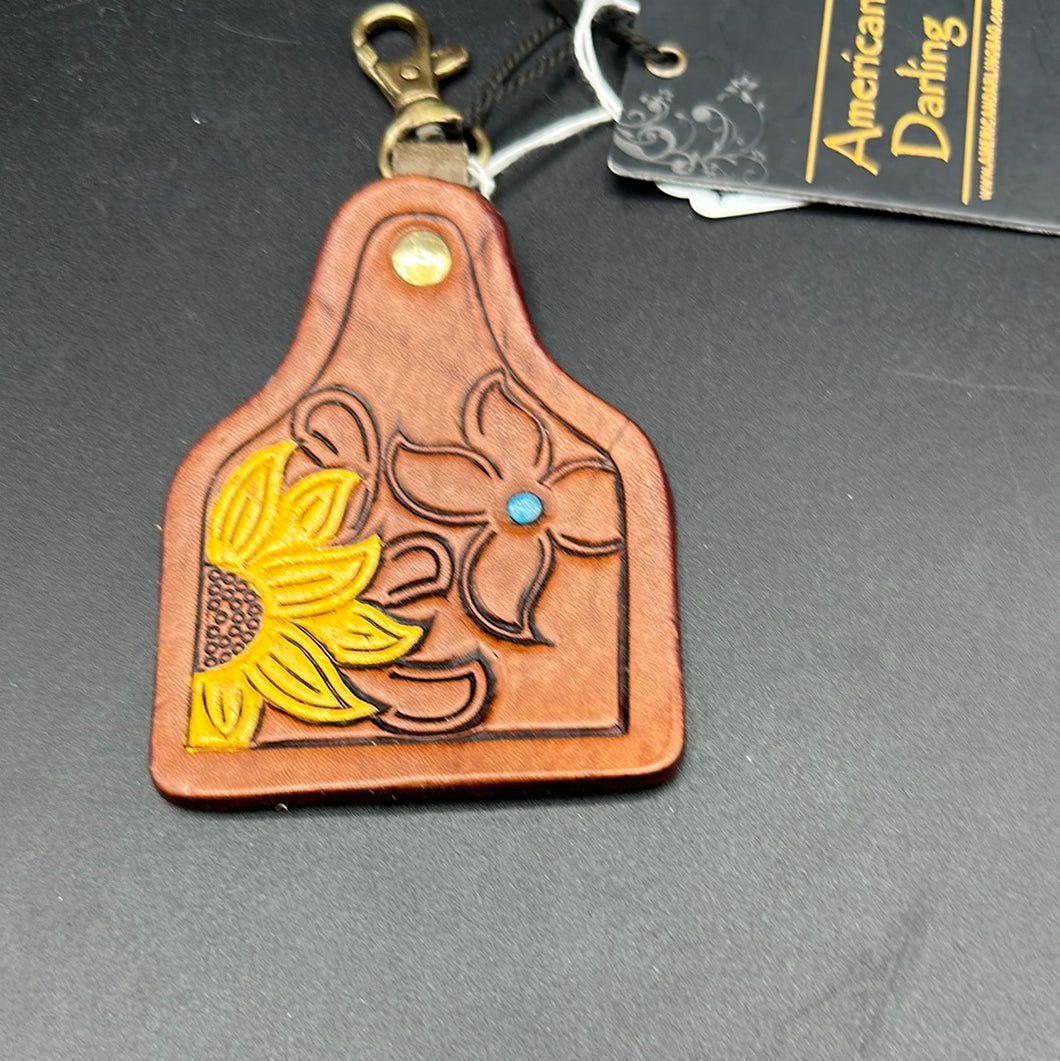 Cattle Tag Sunflower Keychain