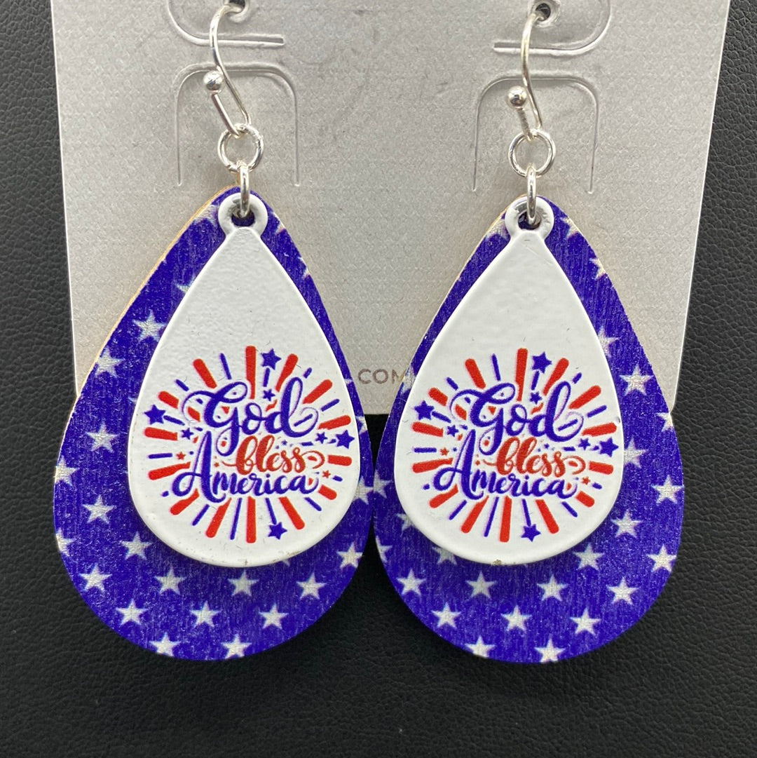 God Bless American Fishhook Earrings