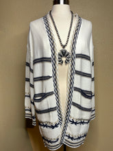 Load image into Gallery viewer, OW95 White Cardigan with Black Southwestern Design Cardigan
