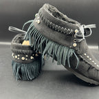 Montana West Black Suede Fringe Moccasins