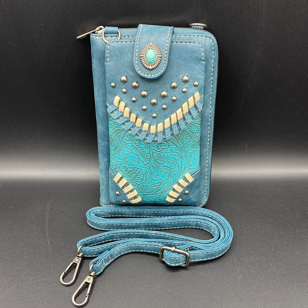 Montana West Turquoise Stitched Phone Wallet Crossbody