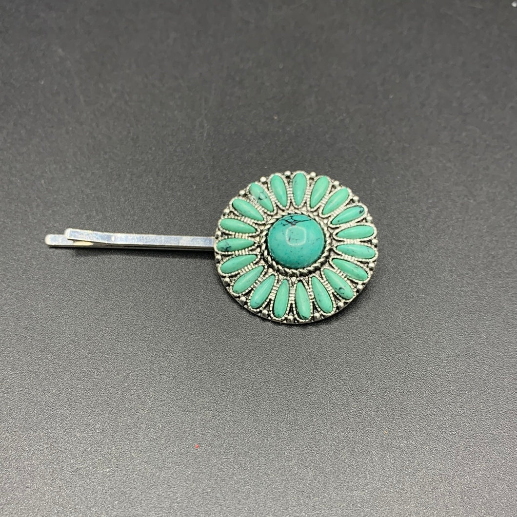 #392H Turquoise Inspired Floral Cluster Hair Pin