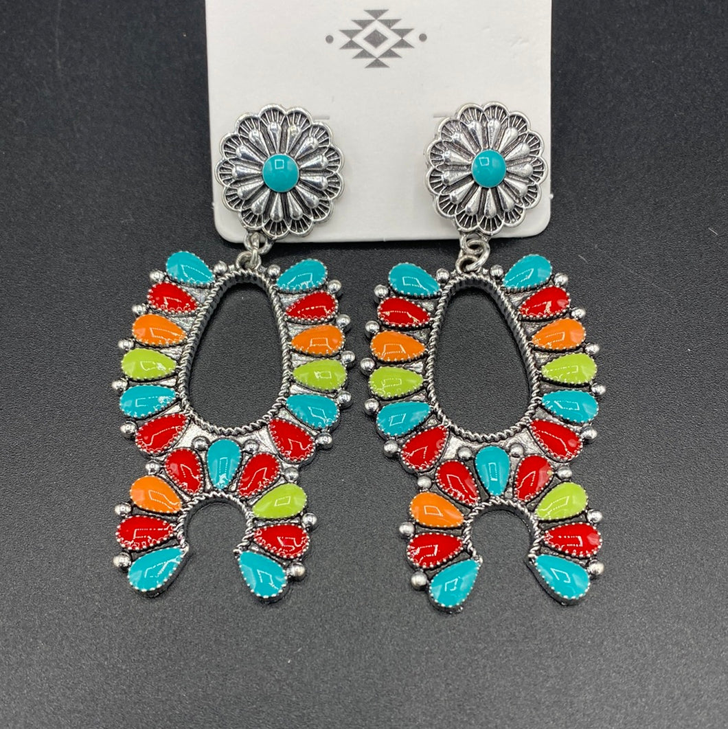 Multi Stone Squash Blossom Concho Post Earrings