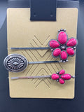 Pink Stone Floral 3PC Hair Pin Set