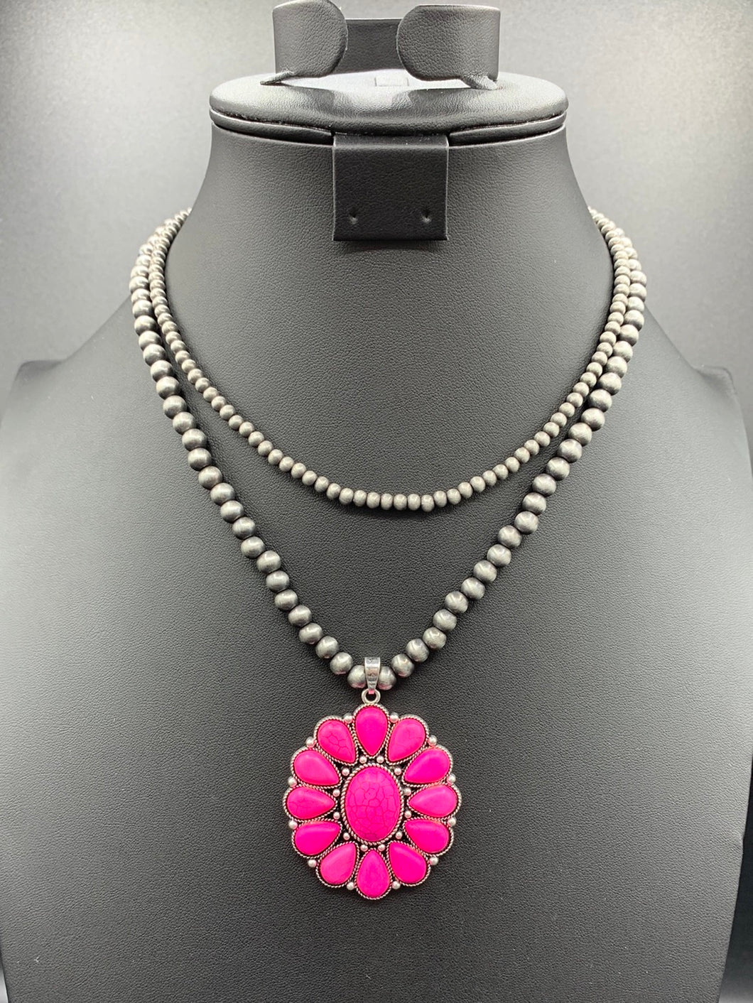Pink Cluster Pendant 2-Strand Pearl Necklace