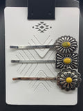 #315H Yellow Stone Concho 3PC Hair Pin Set