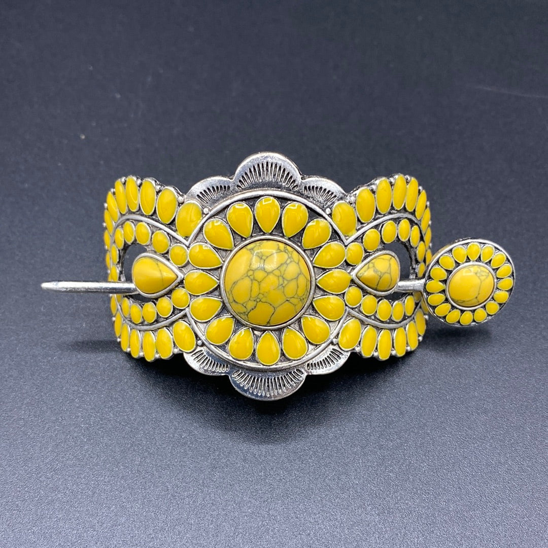 Yellow Stone Floral Cluster Tsiiyeel Hair Pin