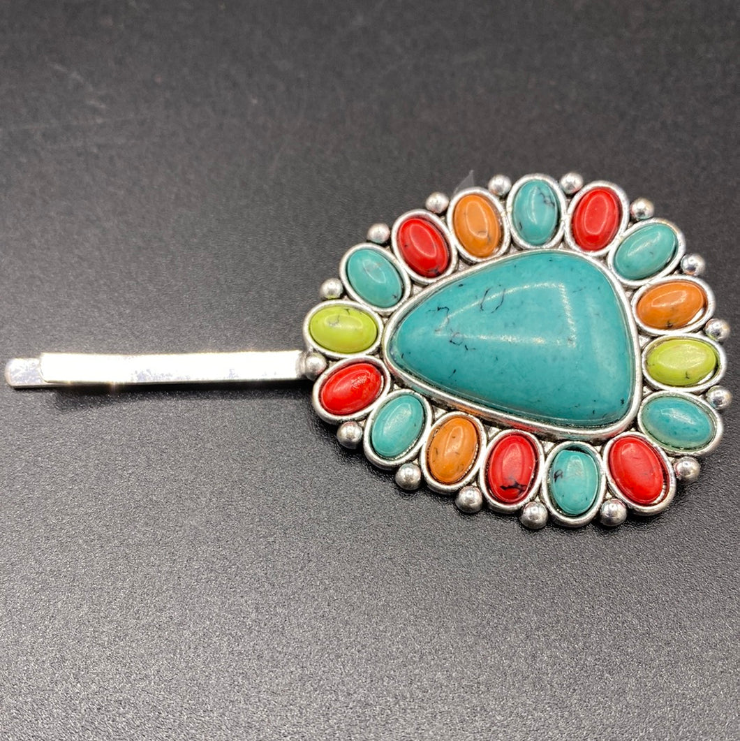 #420H Multi-Colored Stone Cluster Hair Pin