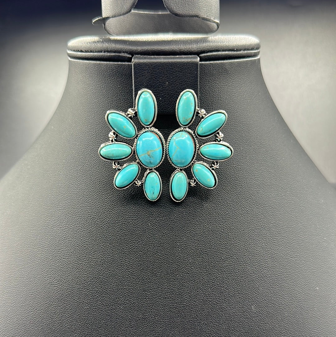 Turquoise Inspired Half Cluster Post Earrings