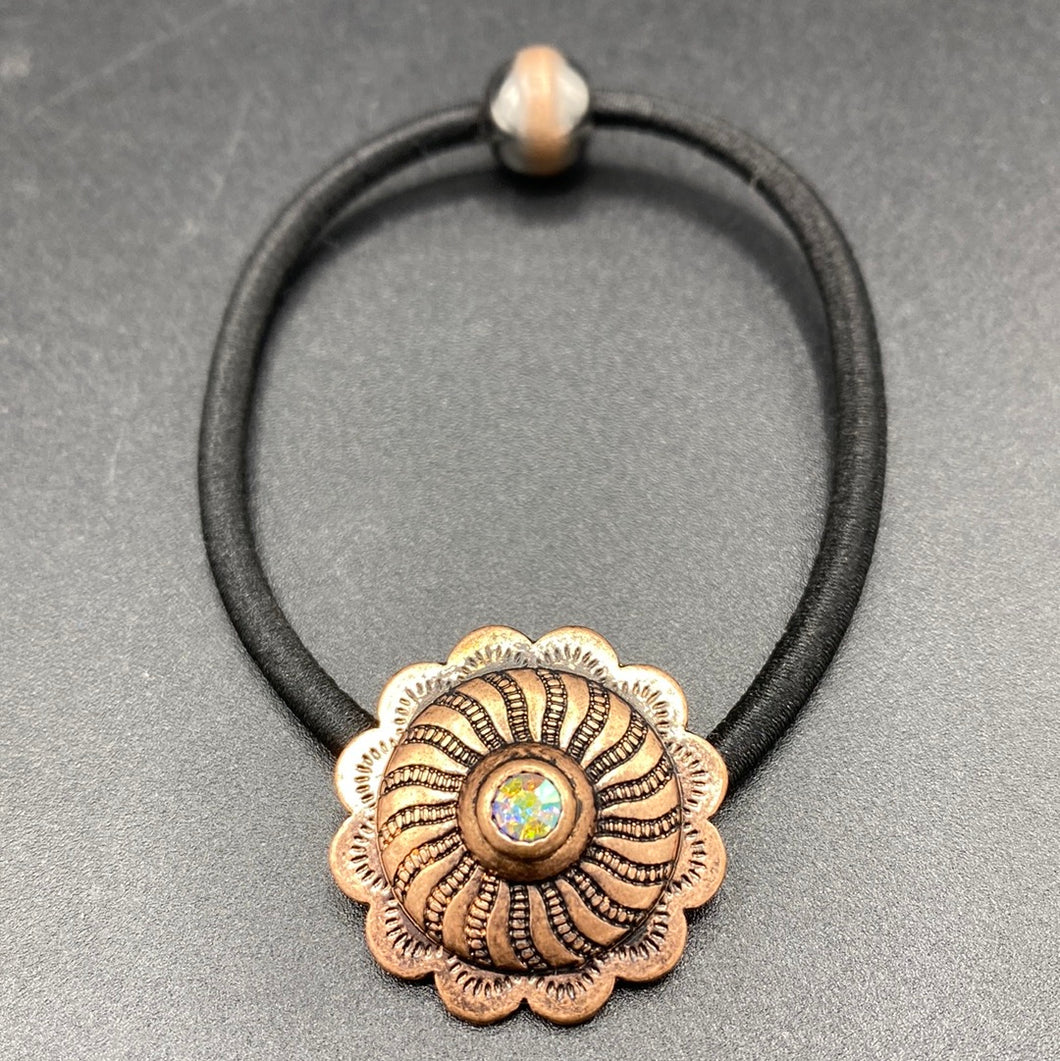 Coppertone Spiral Stamp Concho Rhinestone Hair Tie