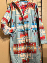 Load image into Gallery viewer, Turquoise Southwestern Long Hooded Coat
