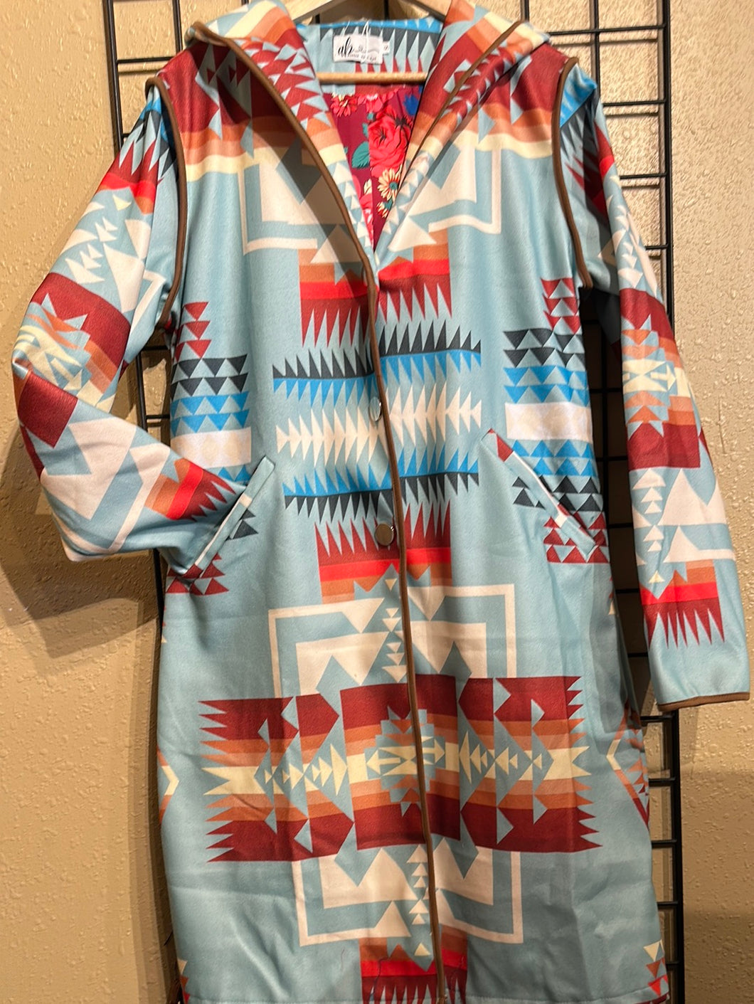 Turquoise Southwestern Long Hooded Coat