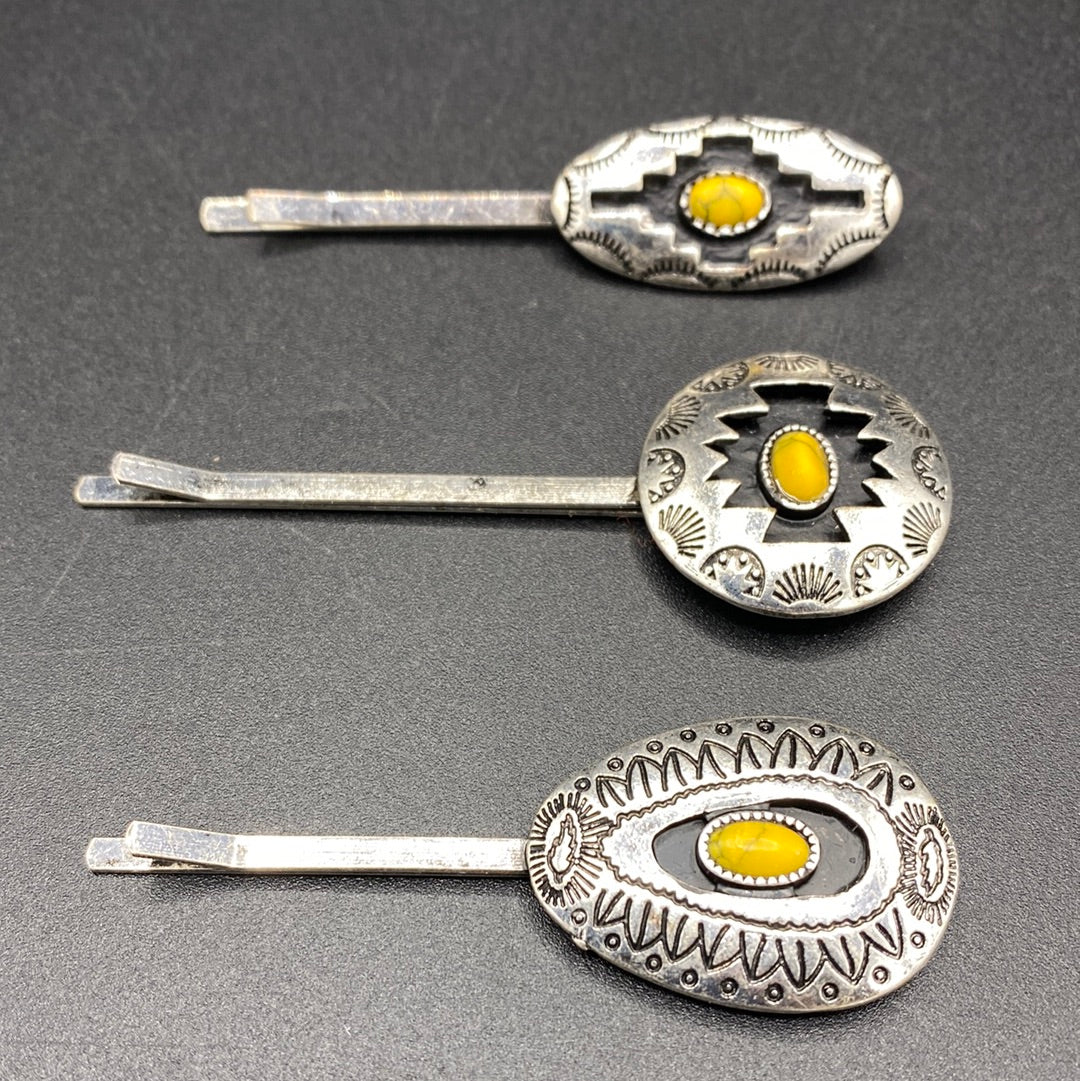 #737H Yellow Stone Step 3PC Hair Pin Set