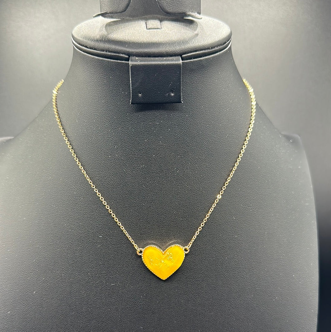 Yellow Crackle Heart Necklace