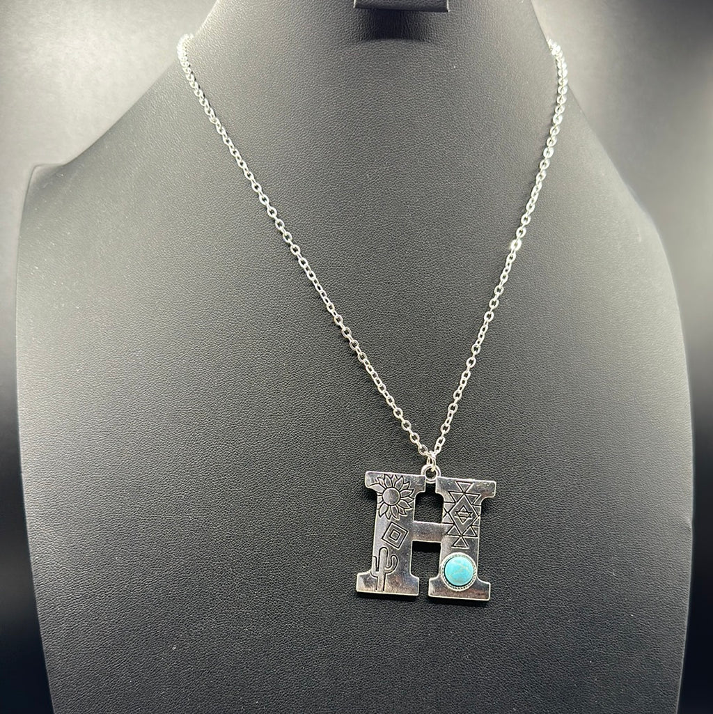 Turquoise Inspired Stamped Letter Necklace