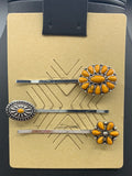 #332H Yellow Floral Cluster 3PC Hair Pin Set
