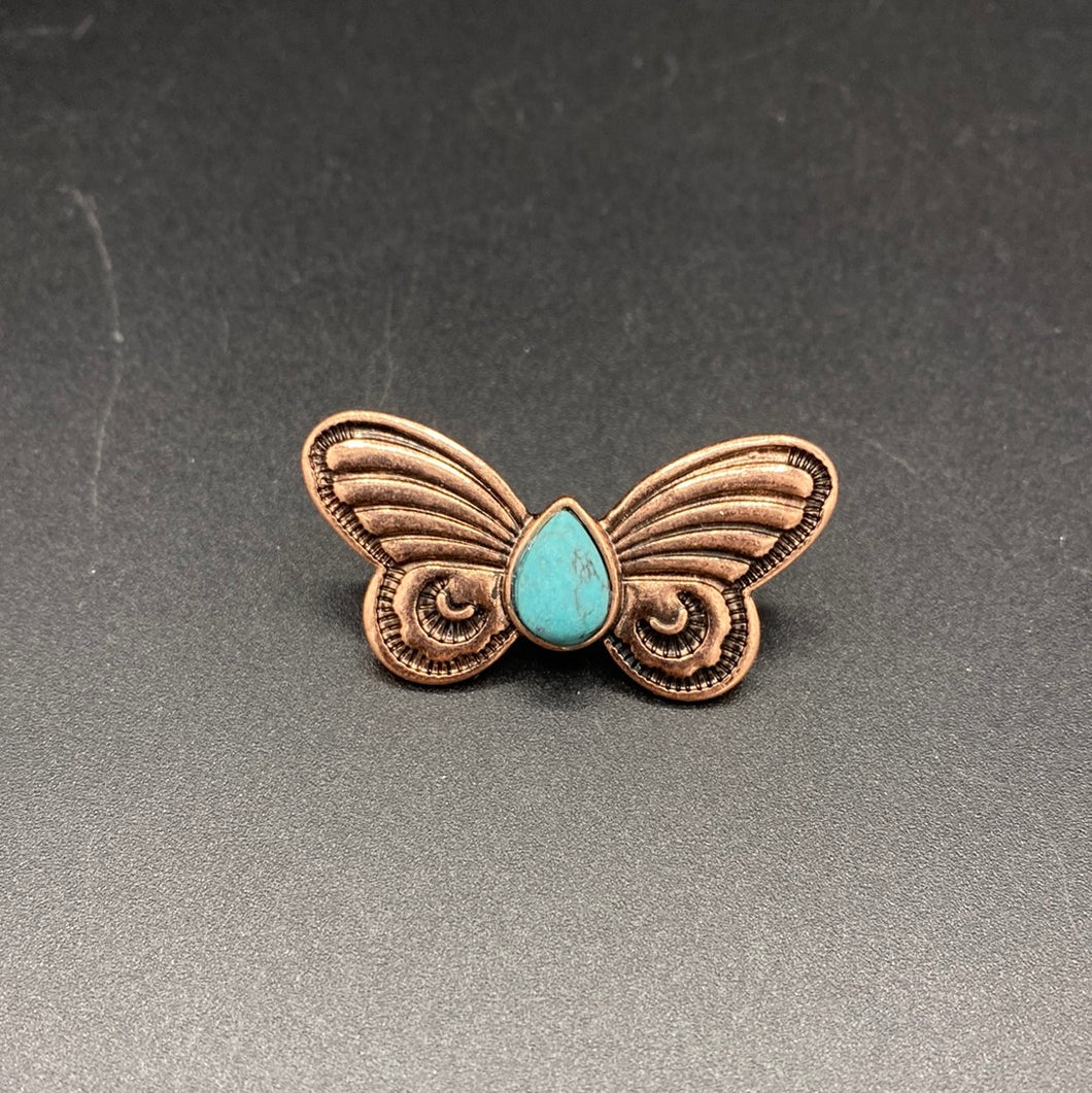 Coppertone Turquoise Butterfly Pin