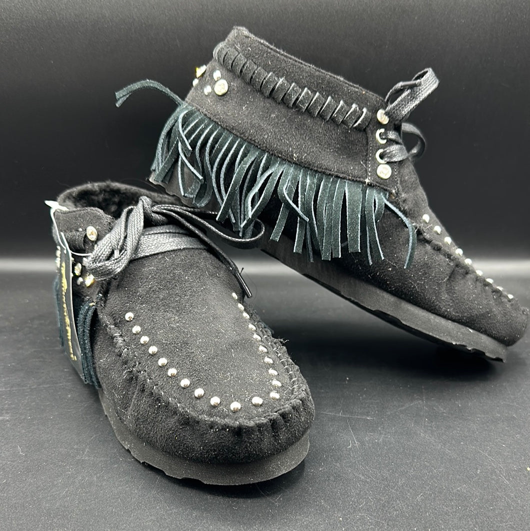 Montana West Black Suede Fringe Moccasins