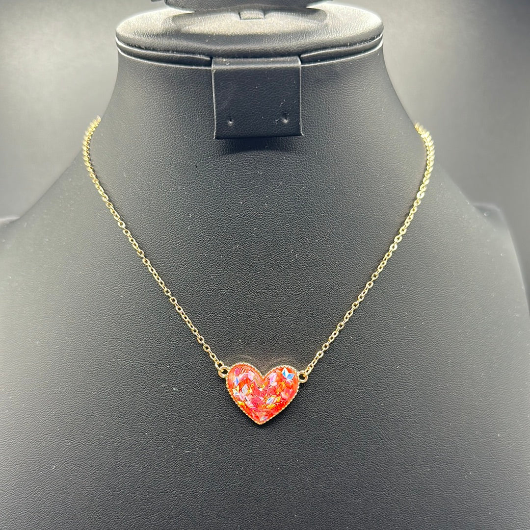 Pink Glitter Heart Necklace