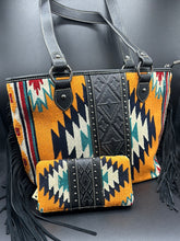 Load image into Gallery viewer, Montana West Black Southwestern Fringe Tote and Wallet Set

