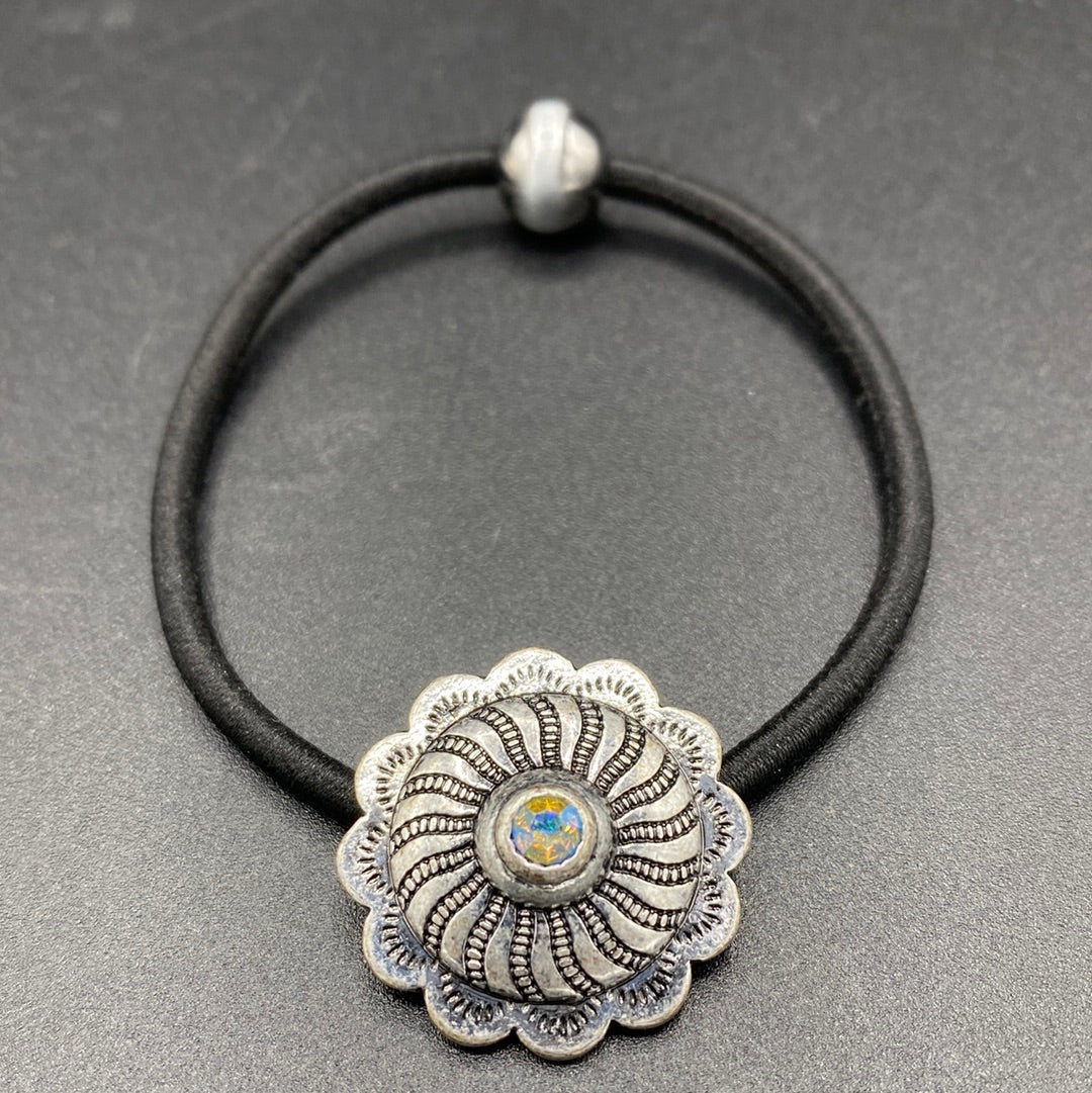 Round Spiral Stamp Concho Rhinestone Hair Tie