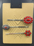 #331H Coral Inspired Floral Cluster 3PC Hair Pin Set