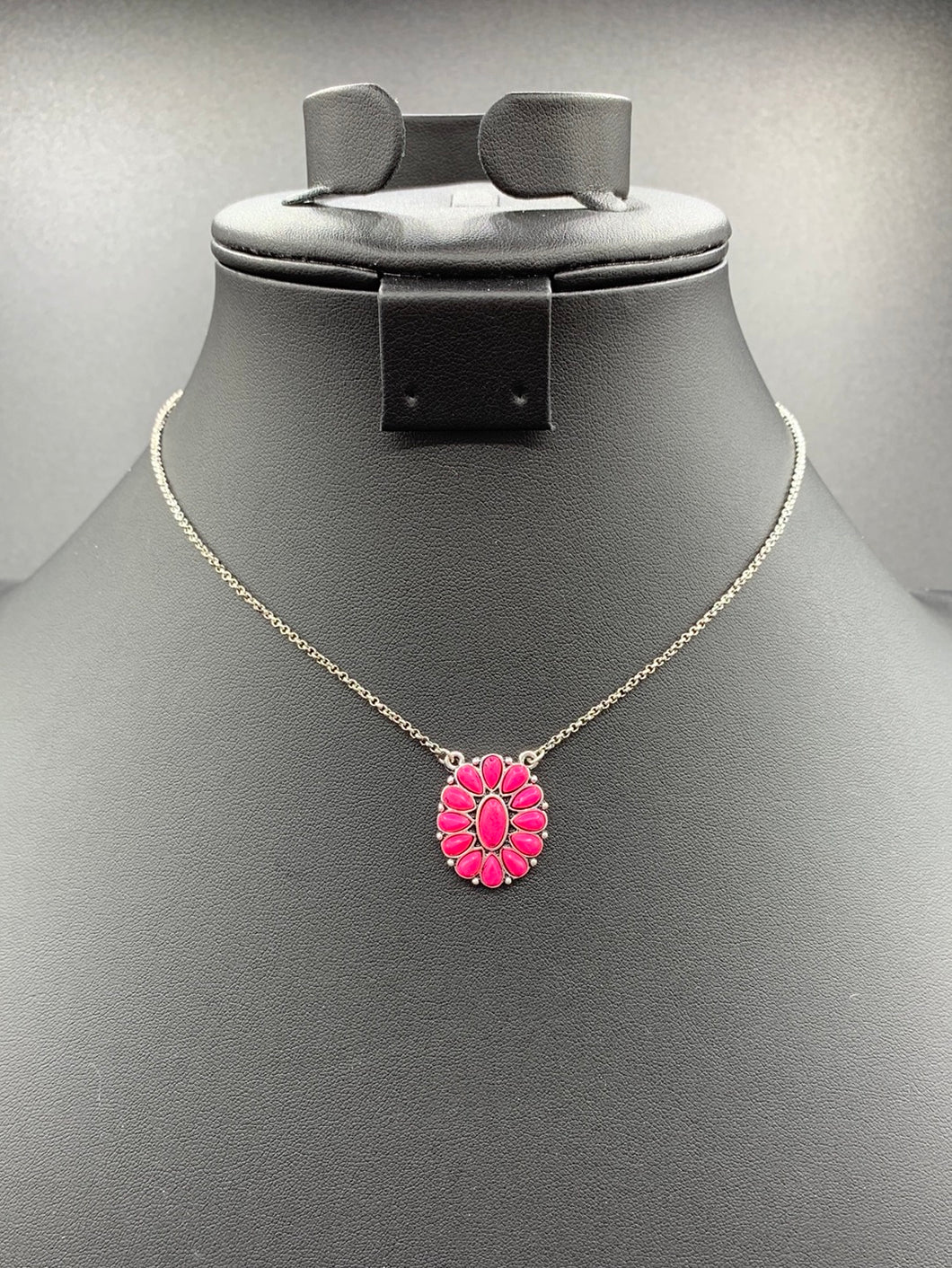 A158N Pink Stone Cluster Pendant Necklace