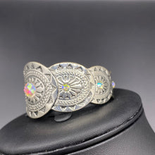 Load image into Gallery viewer, Silver/Rhinestone Concho Inspired Cuff Bracelet
