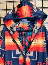 Load image into Gallery viewer, Navy Southwestern Design Long Hooded Coat
