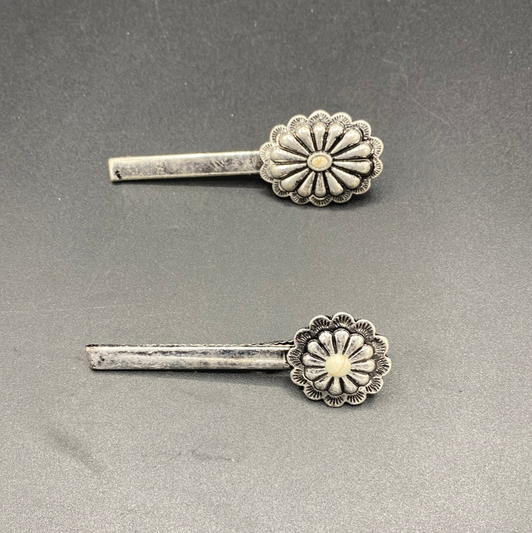 B450H White Stone Concho 2PC Hair Pin Set