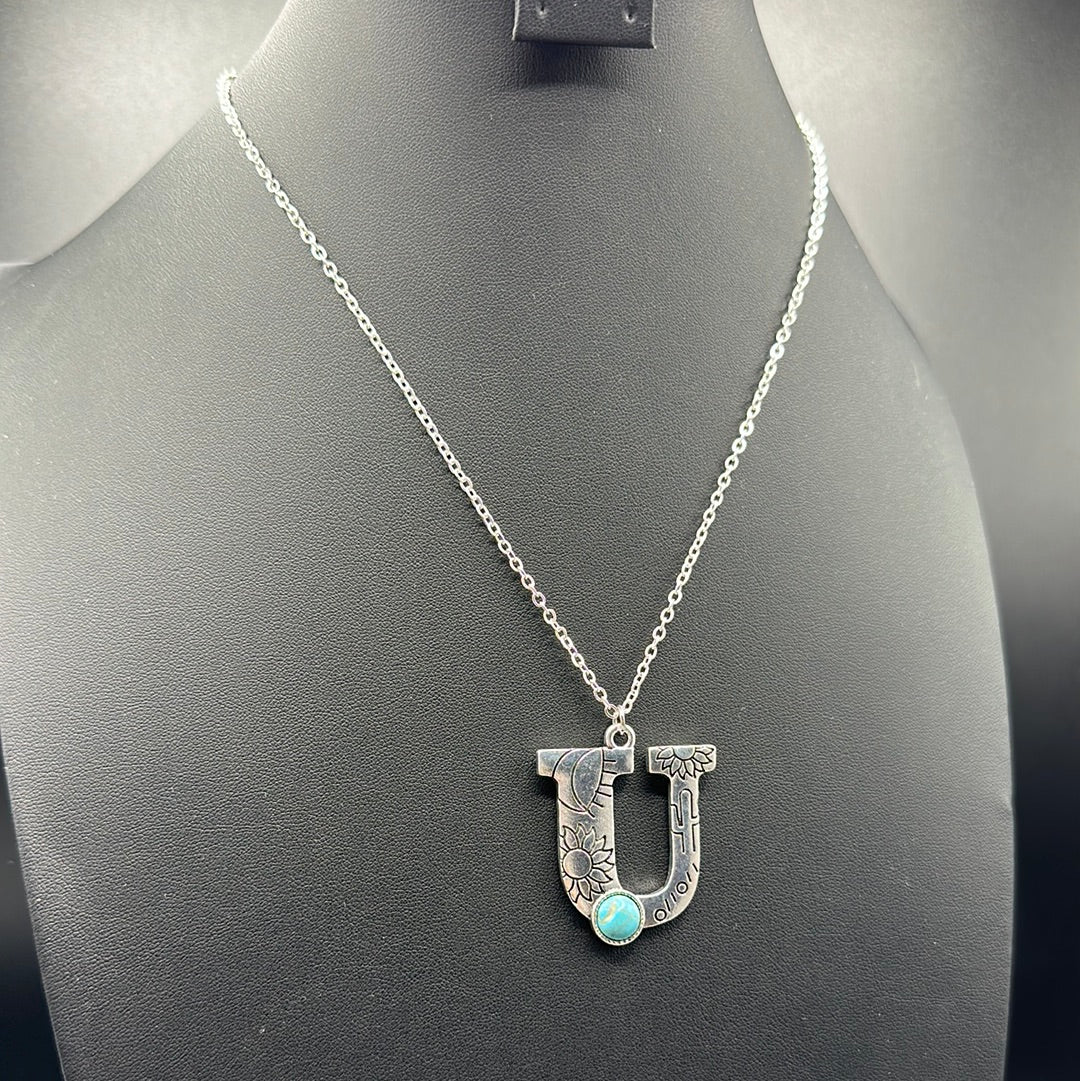Turquoise Inspired Stamped Letter Necklace