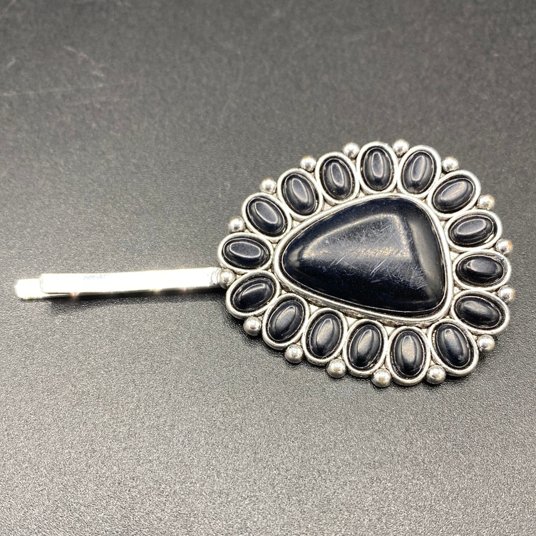 #412H Black Stone Cluster Hair Pin