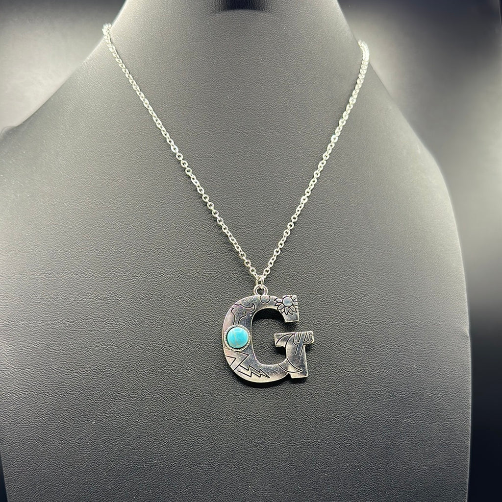 Turquoise Inspired Stamped Letter Necklace