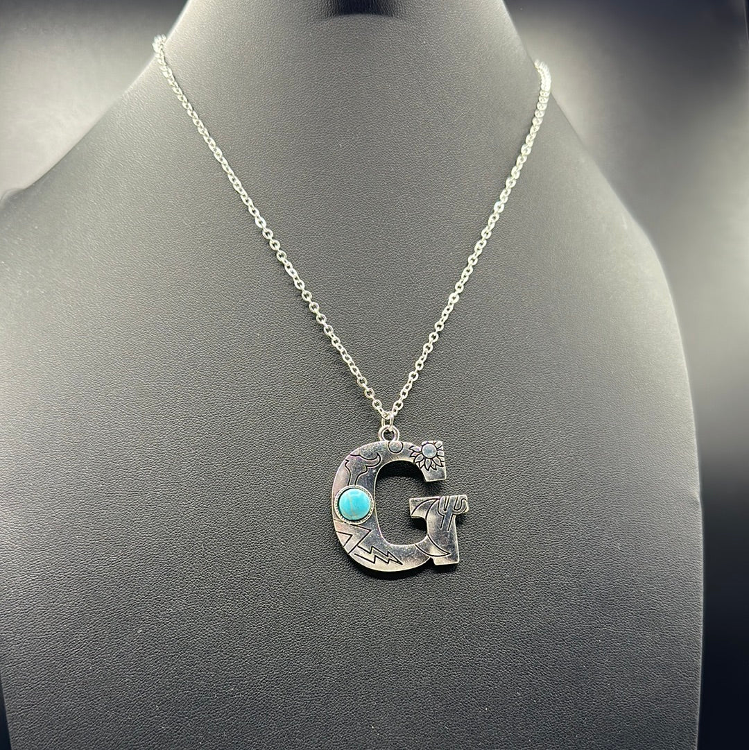 Turquoise Inspired Stamped Letter Necklace