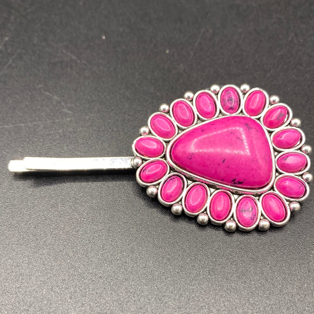 #419H Pink Stone Cluster Hair Pin