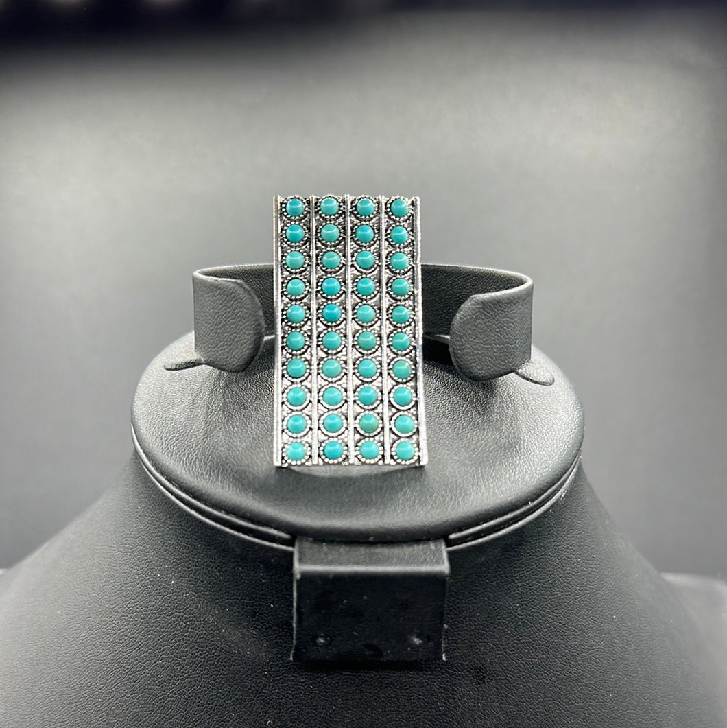 Large Turquoise Cluster Cuff Ring