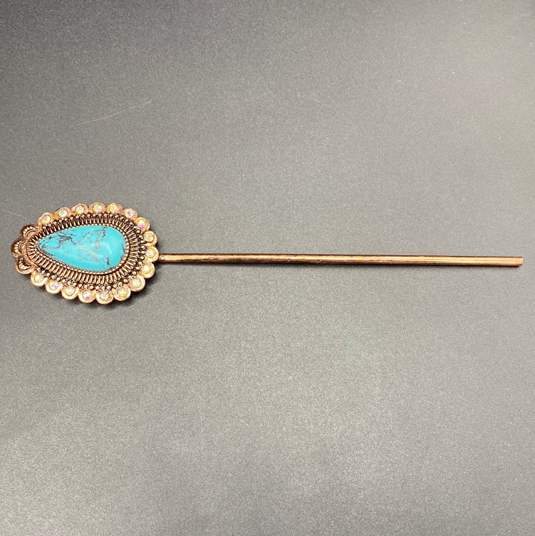 B433H Turquoise Coppertone Stone Rhinestone Hair Pin