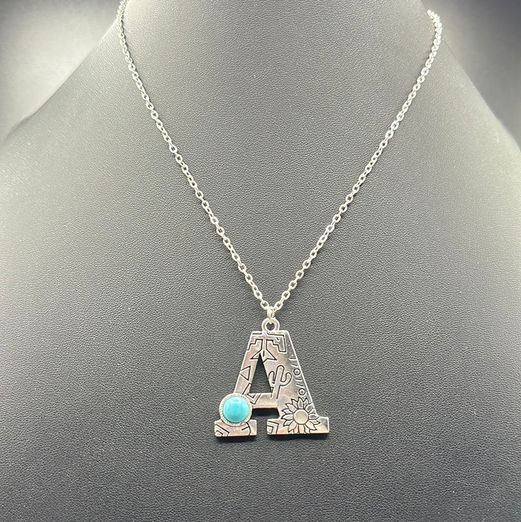 Turquoise Inspired Stamped Letter Necklace