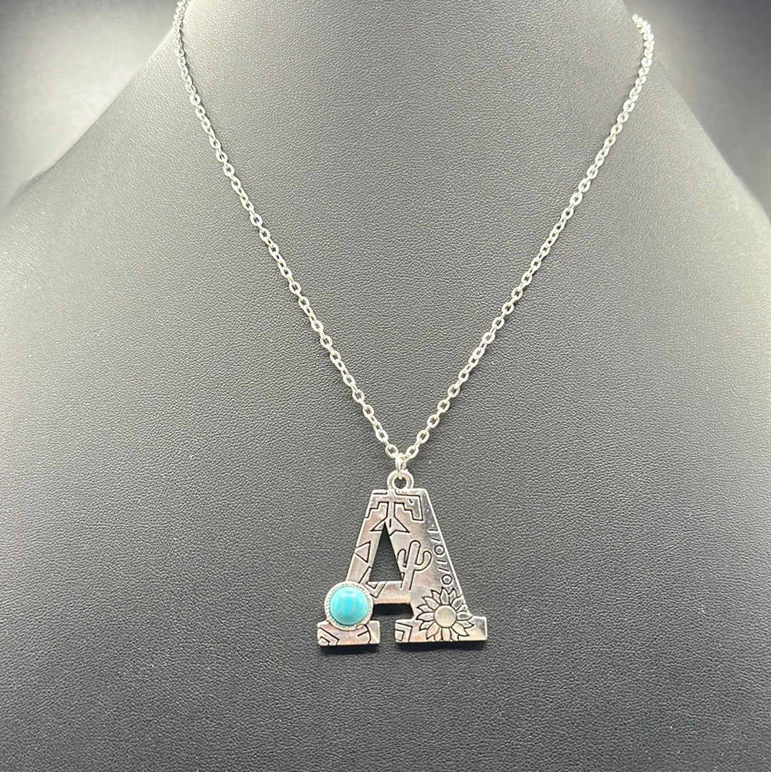 Turquoise Inspired Stamped Letter Necklace