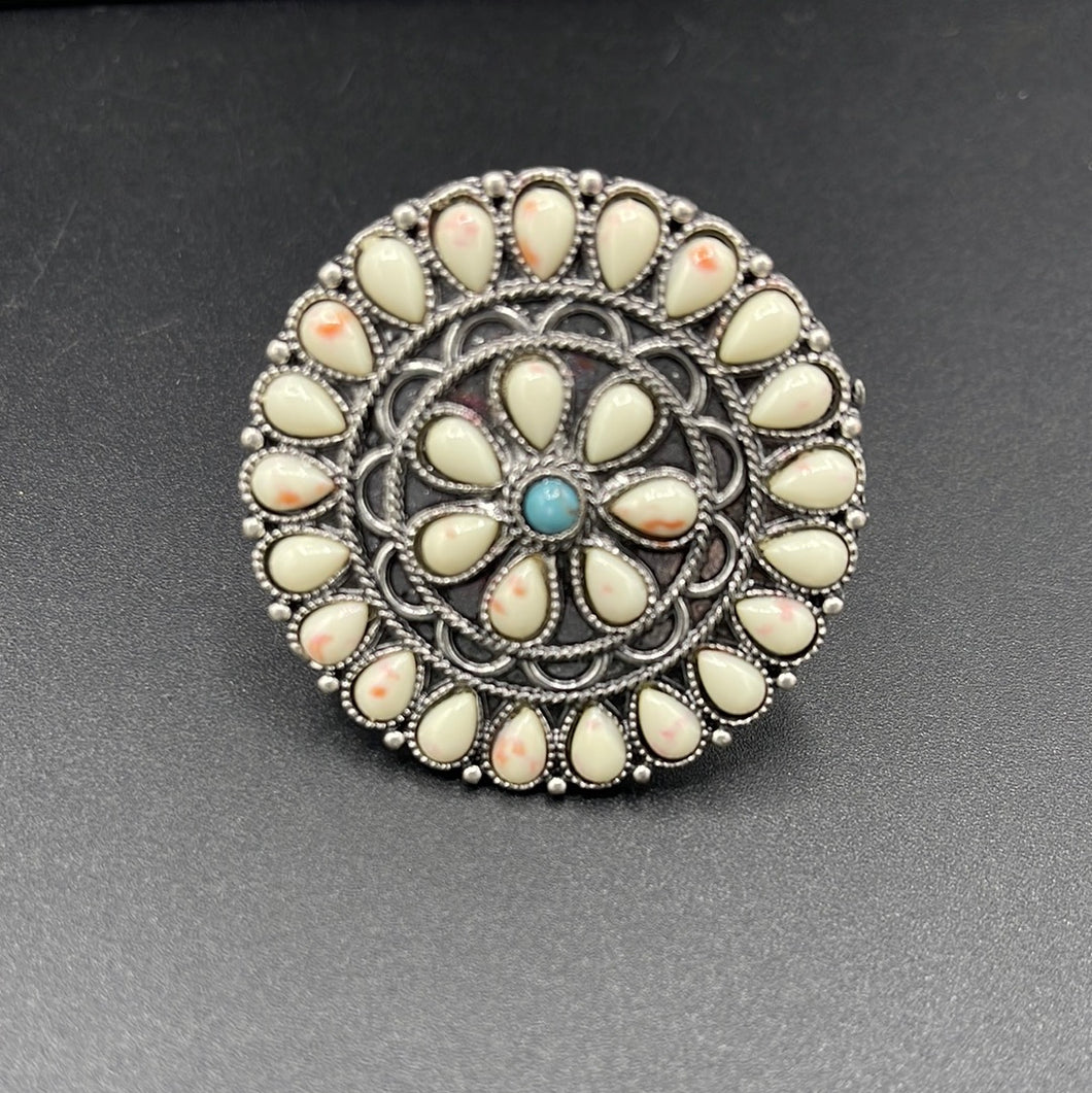 A29R Turquoise/White Cluster Inspired Cuff Ring