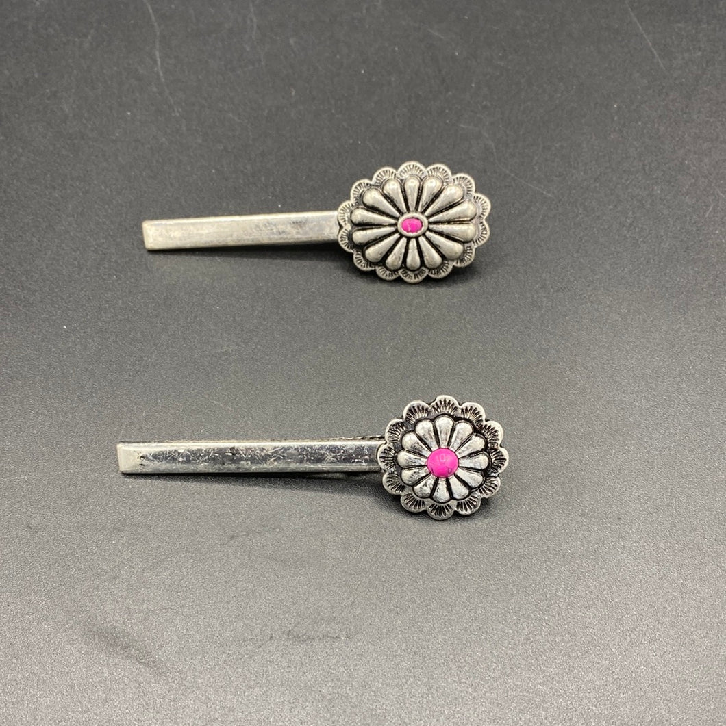 B449H Pink Stone Concho 2PC Hair Pin Set