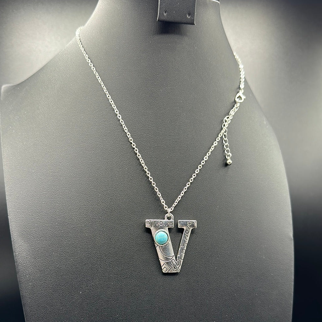 Turquoise Inspired Stamped Letter Necklace