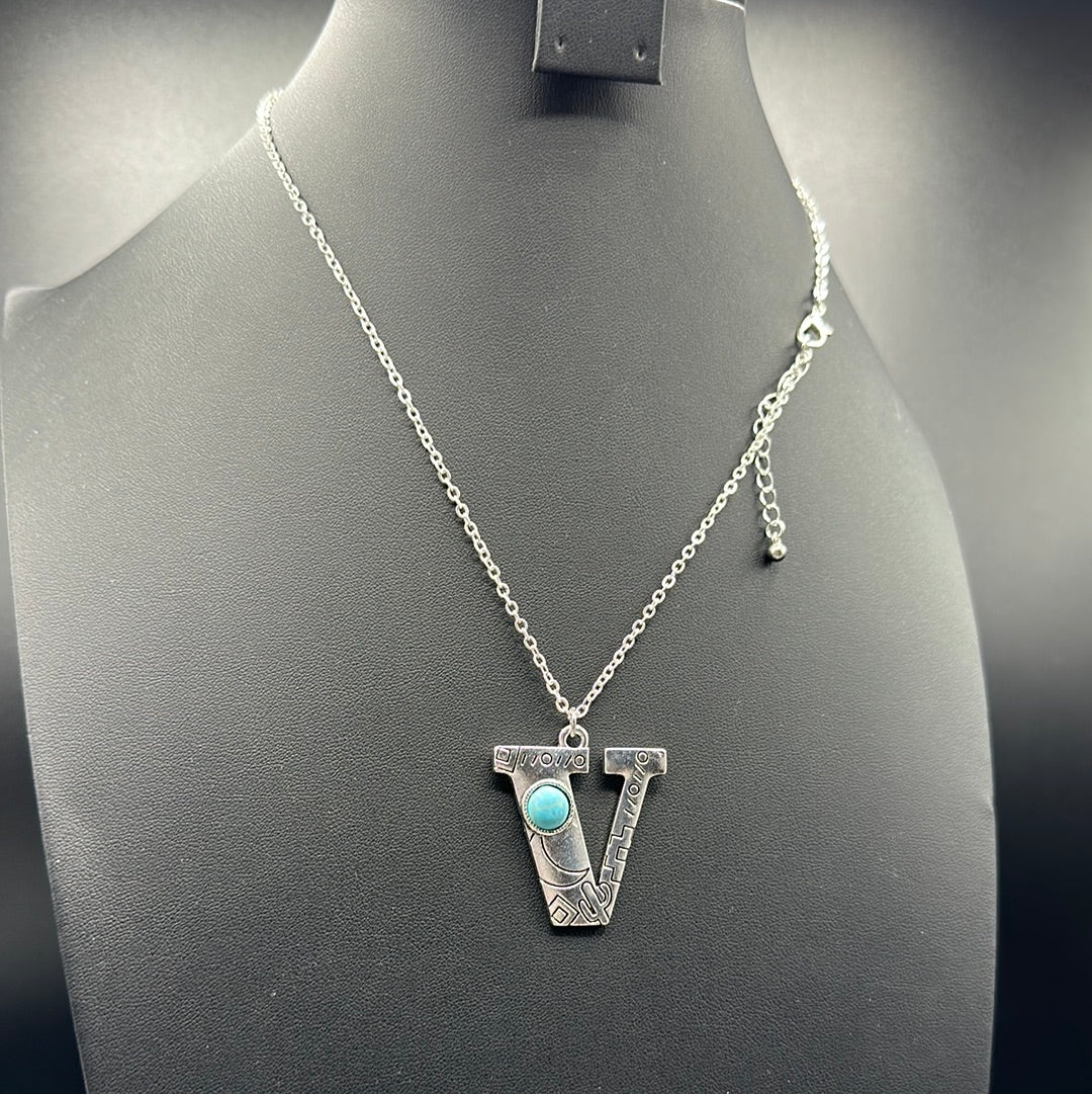 Turquoise Inspired Stamped Letter Necklace