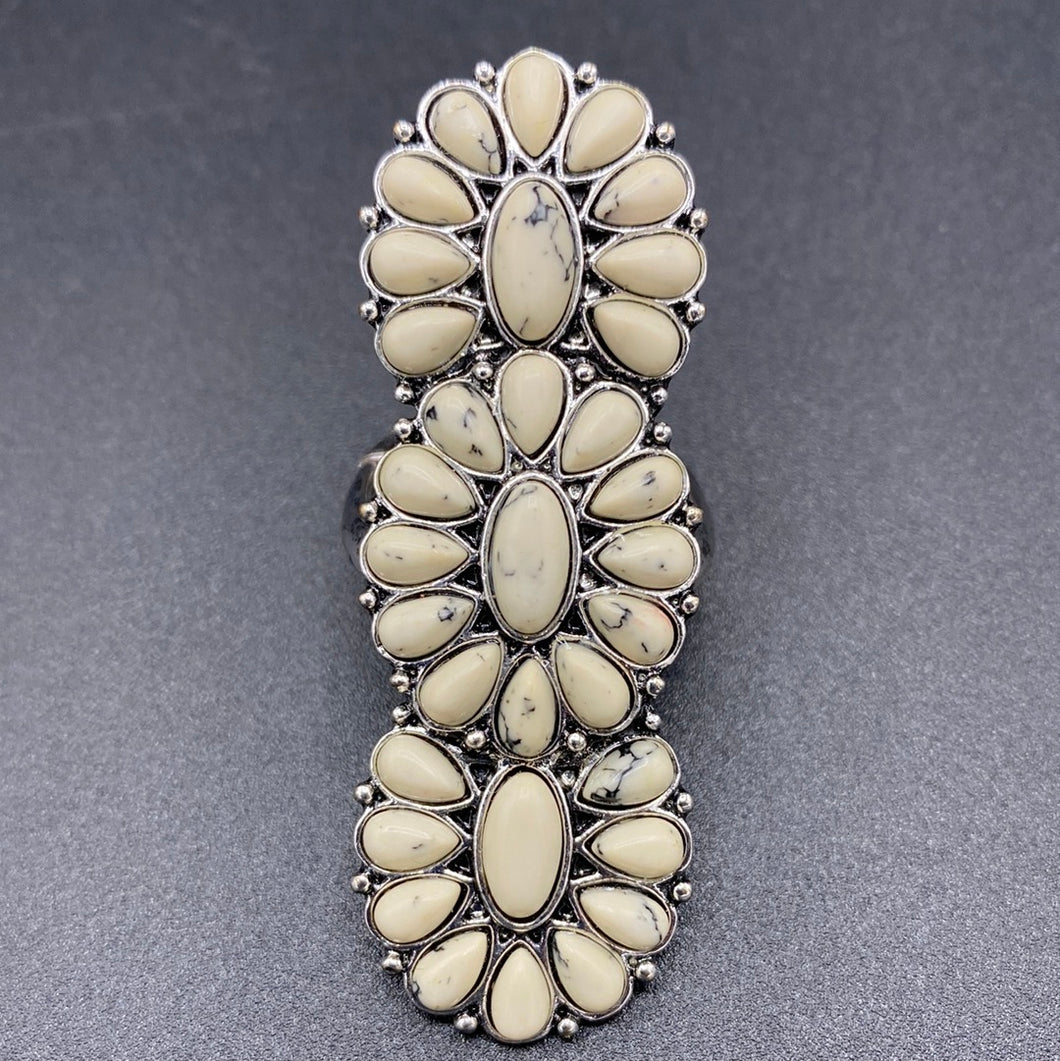 White Stone Triple Cluster Stretch Ring