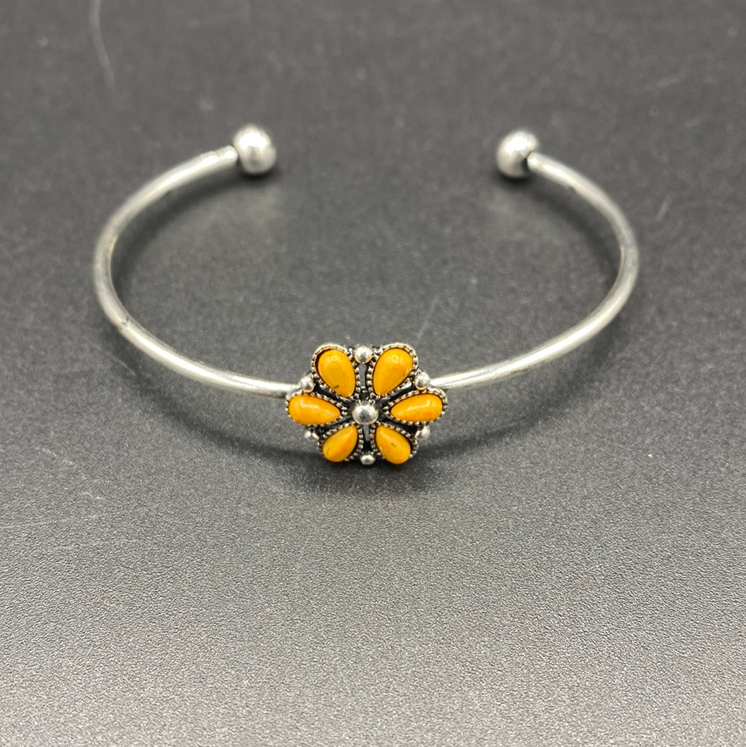 Yellow Stone Floral Cluster Cuff Bracelet