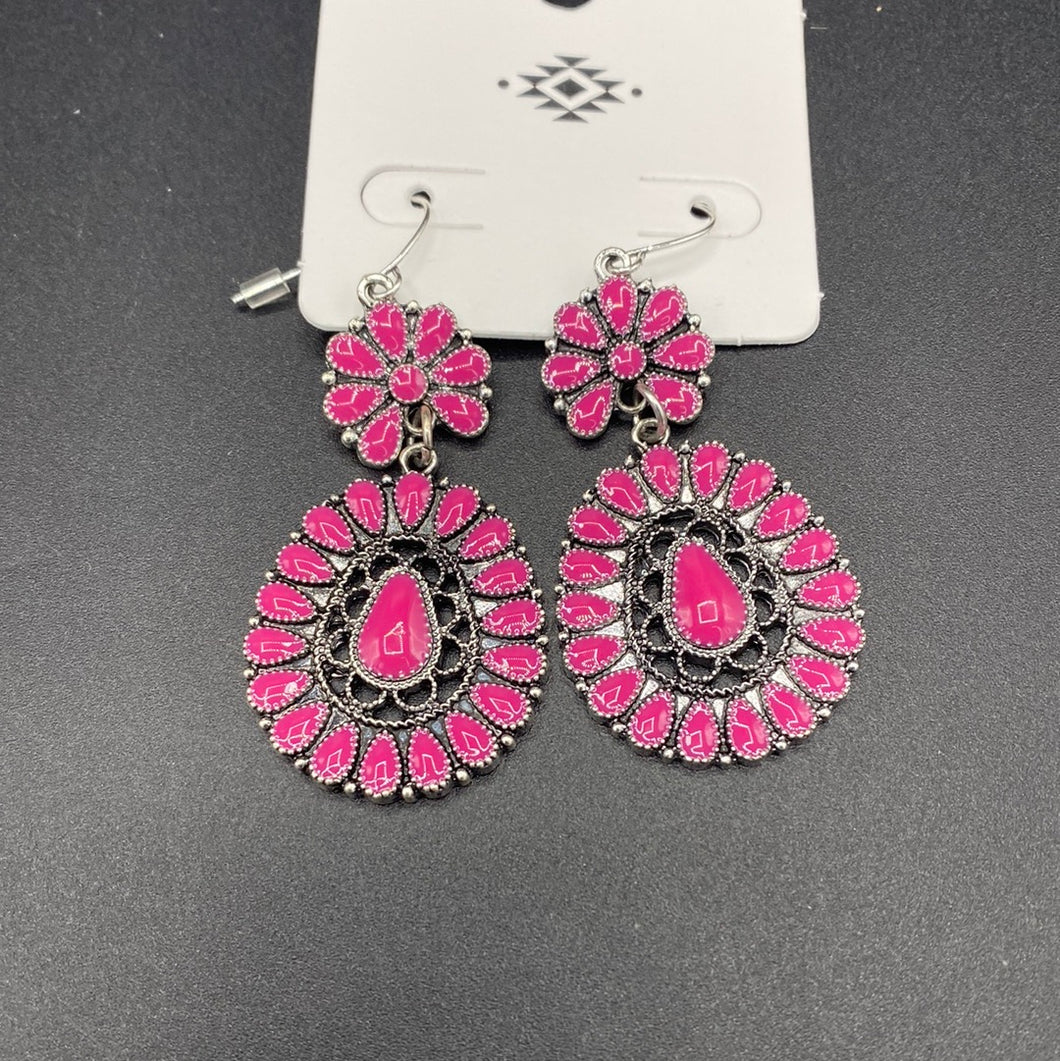 B714E Pink Stone Cluster Fishhook Earrings