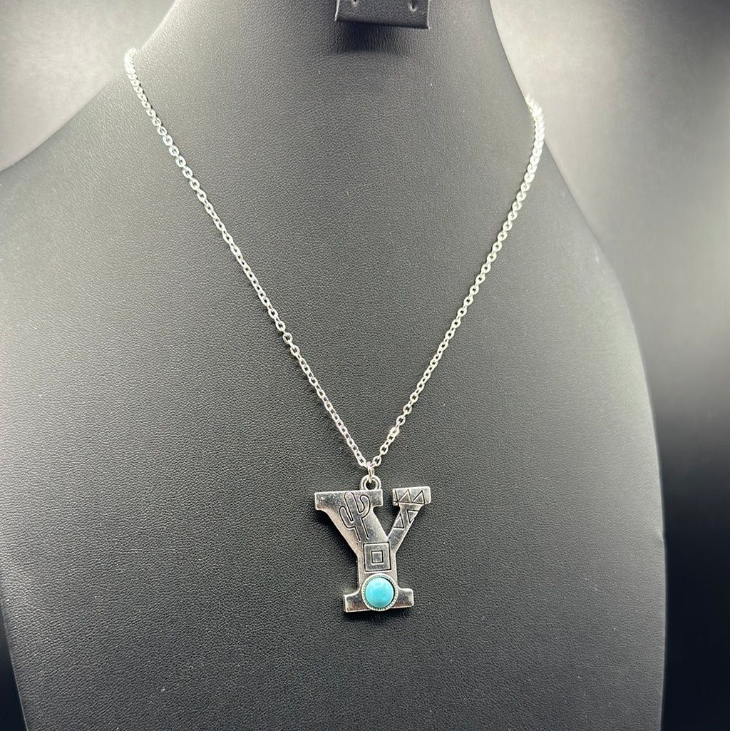 Turquoise Inspired Stamped Letter Necklace