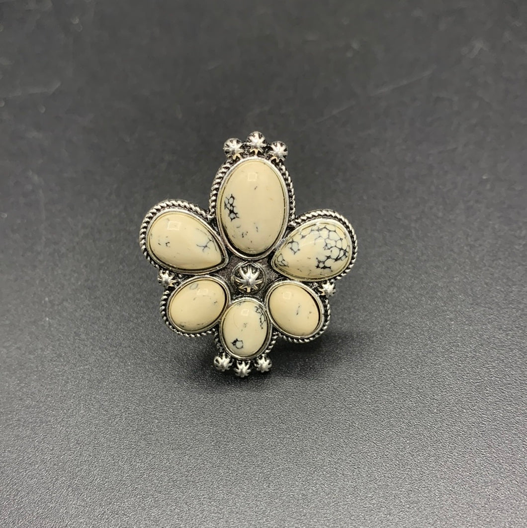 #370R White Floral Cluster Cuff Ring